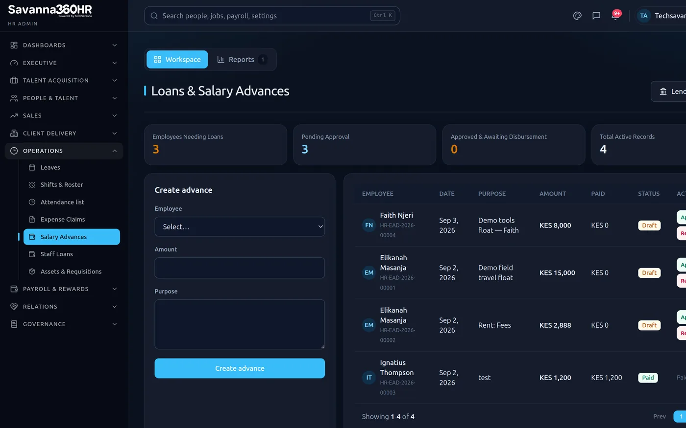 Savanna360 HR loans and salary advances