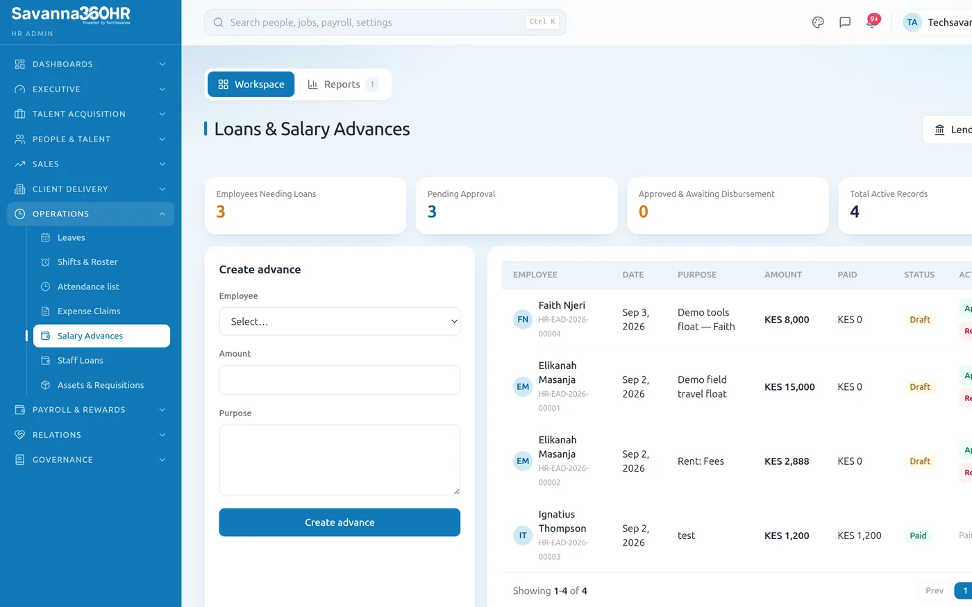 Savanna360 HR loans and salary advances