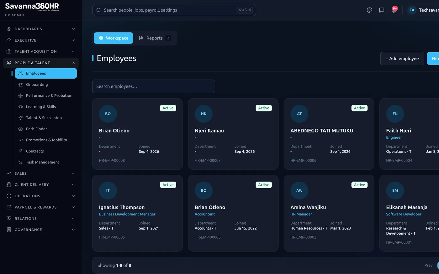 Savanna360 HR employee directory