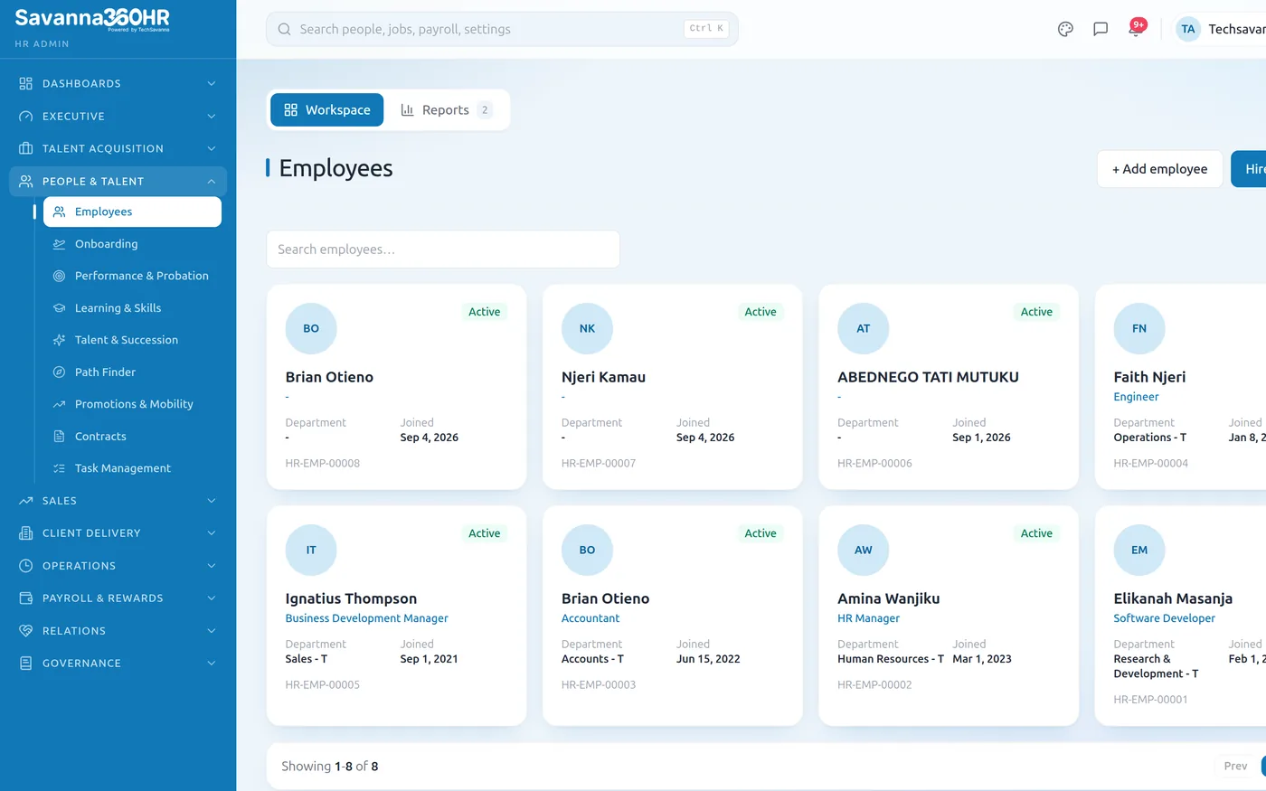 Savanna360 HR employee directory
