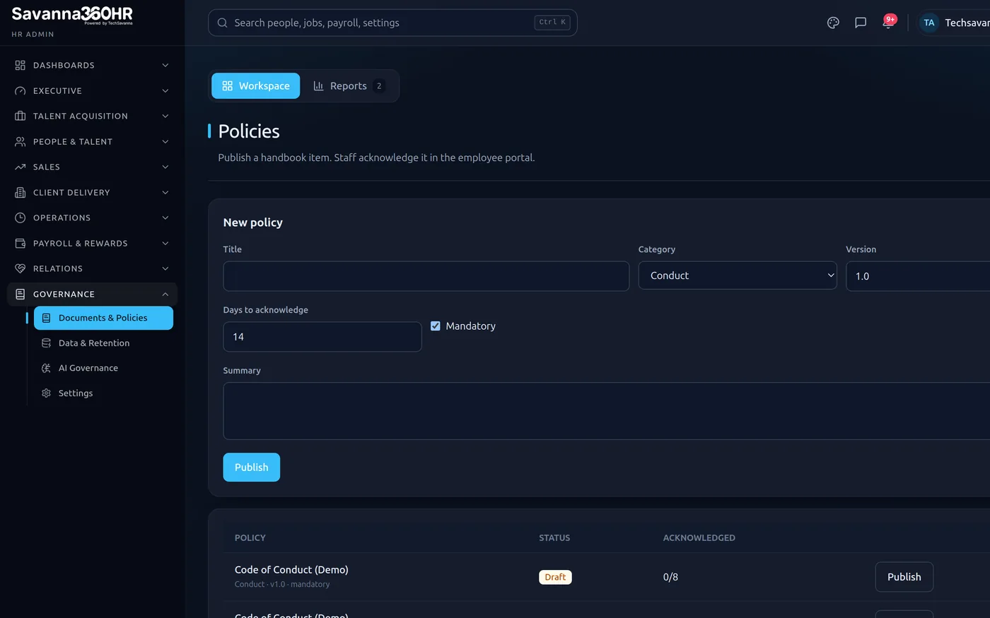 Employee documents with expiry tracking in Savanna360 HR