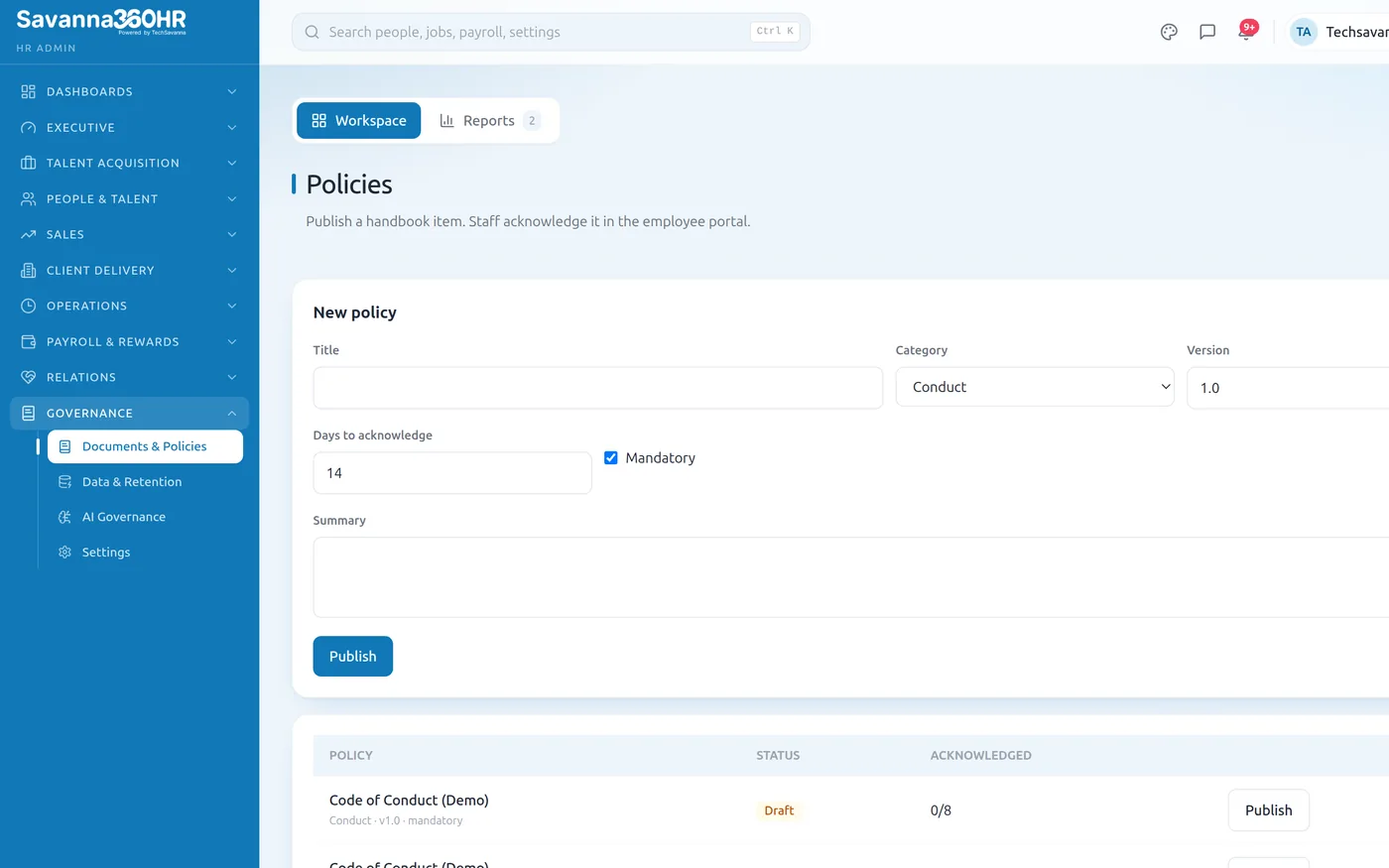 Employee documents with expiry tracking in Savanna360 HR